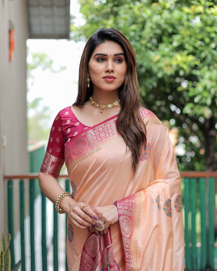 Beige Kamlika Dola Silk With Unique Butta And Contrast Border & Rich Pallu