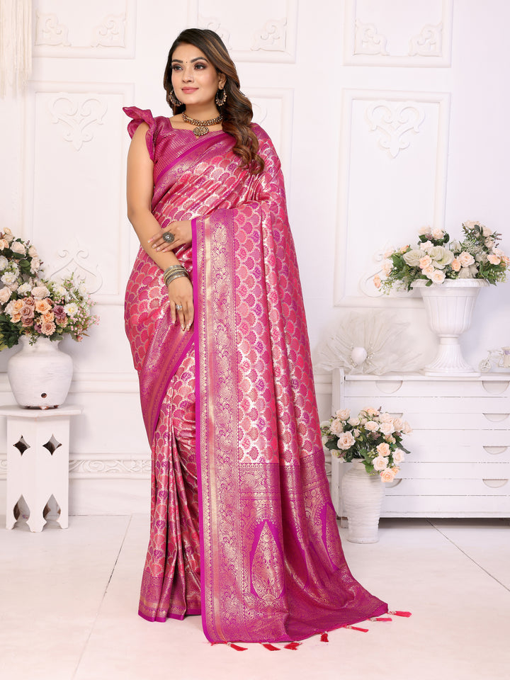Pink Chaturi-1 Banarasi Chaturi silk saree Jari weaving Border and Weaving rich pallu