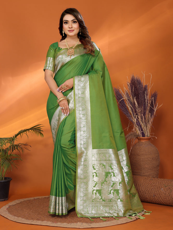 Parrot Ruby Banarasi silk sarees saree with beautiful Gala weaving exclusive work soft comfy