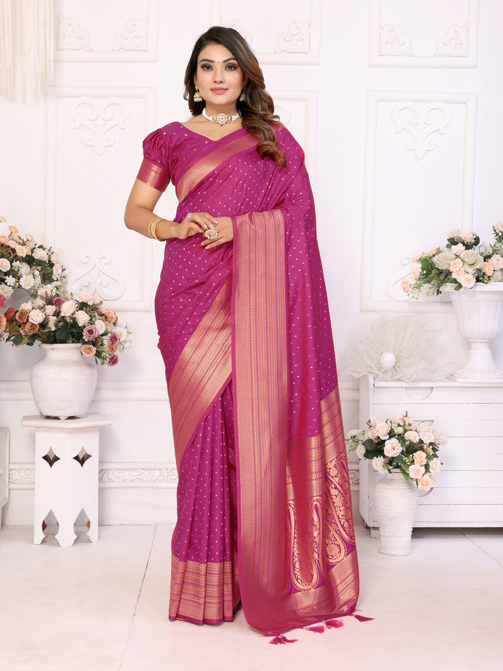 Pink Sudarshana Soft Silk Saree With Weaving Butties & weaving Zari Border And Rich Pallu