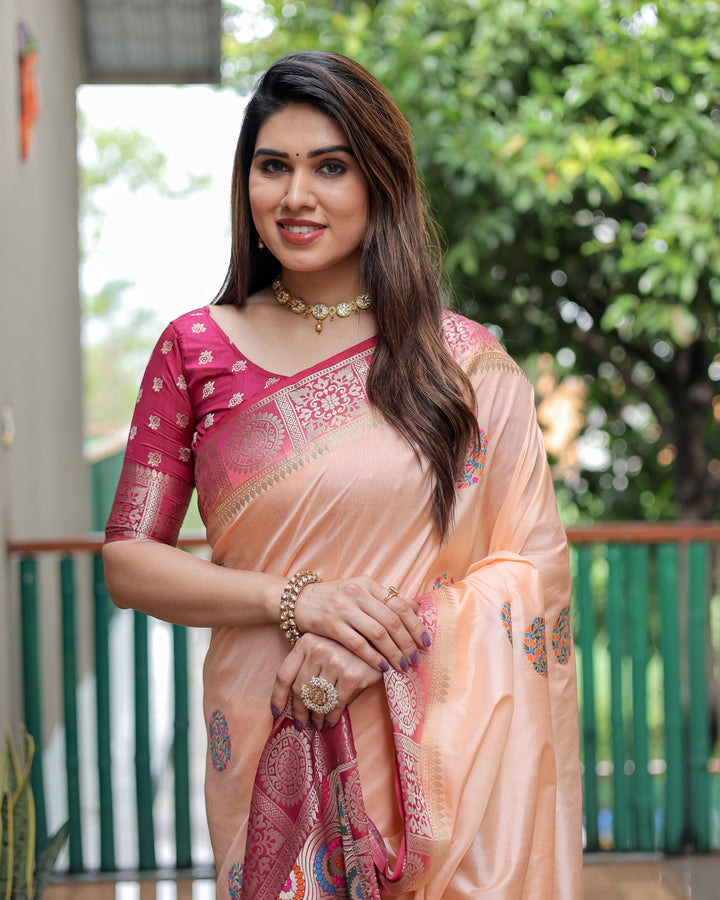 Beige Kamlika Dola Silk With Unique Butta And Contrast Border & Rich Pallu