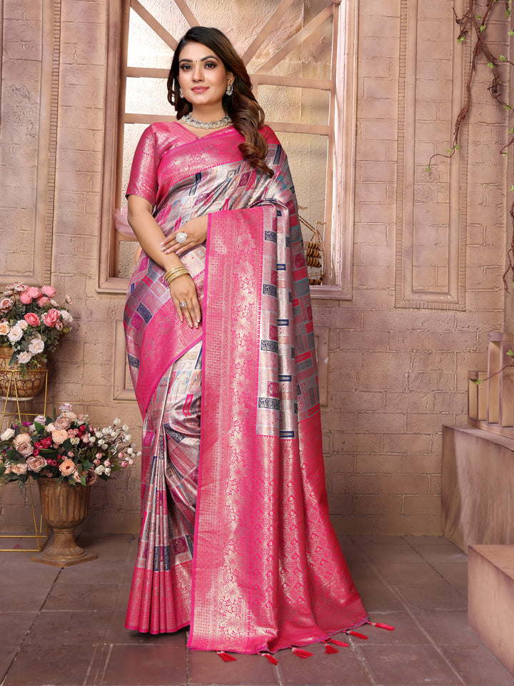 Multi Somya Banarasi Chaturi silk saree ,Jari weaving Border and Weaving rich pallu