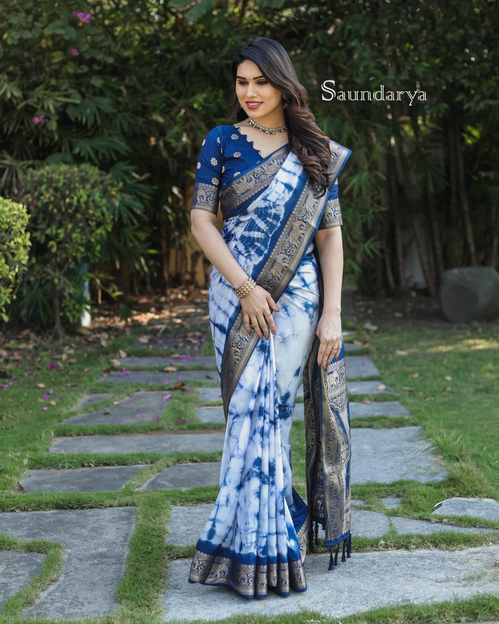 Blue Saundarya Sibori Work With Soft Dola Silk With Zari Border & Zari Weaving  Rich Pallu