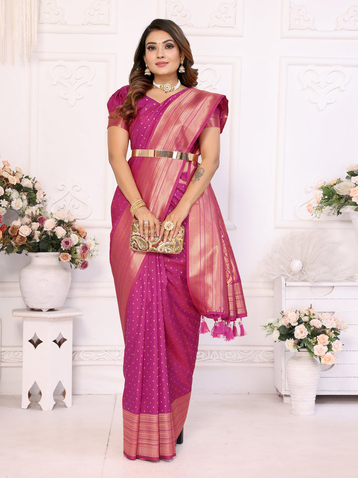 Pink Sudarshana Soft Silk Saree With Weaving Butties & weaving Zari Border And Rich Pallu