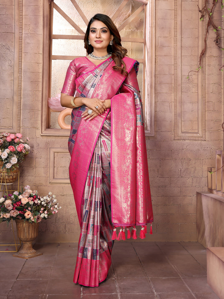 Multi Somya Banarasi Chaturi silk saree ,Jari weaving Border and Weaving rich pallu
