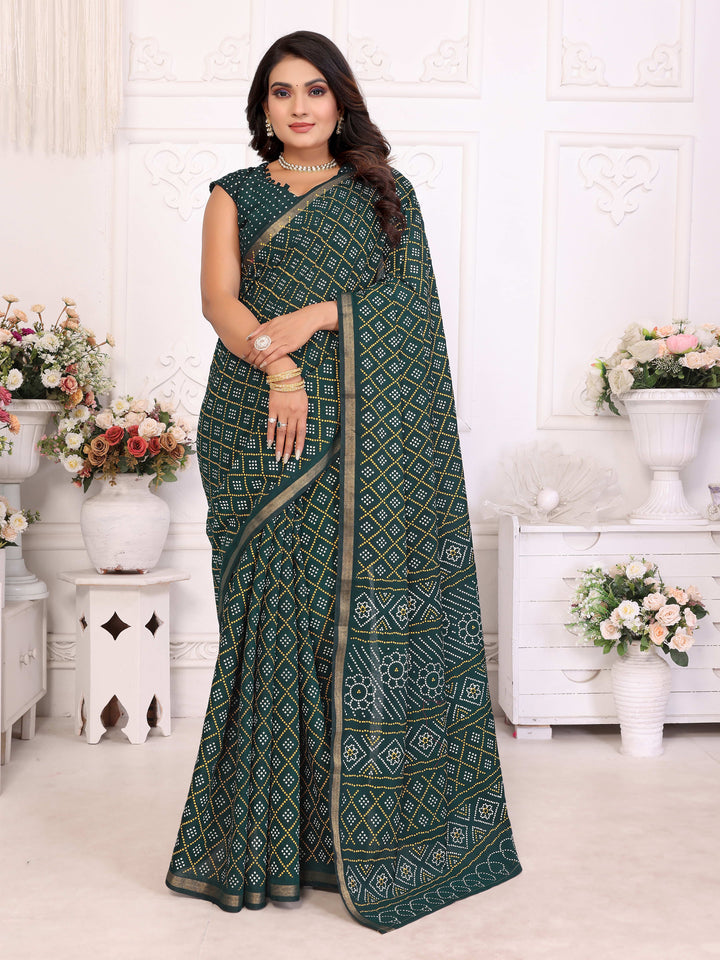 Green Amba Pure Patola And Bandhej Pattern Soft Cotton Light Weight Saree