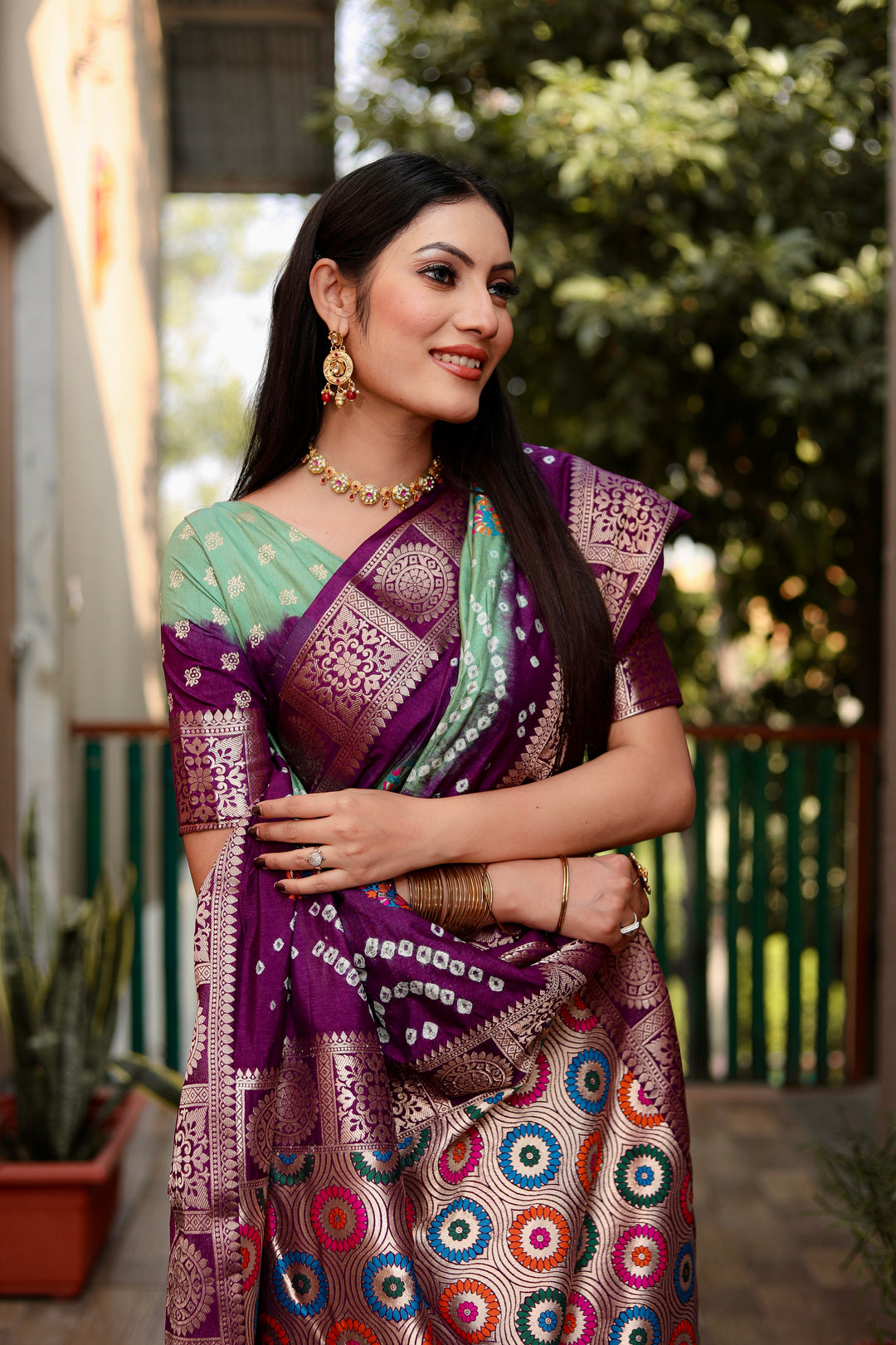 Green Ishani Pure Bandhej Silk Saree Minakari Weaving Butta With Zari