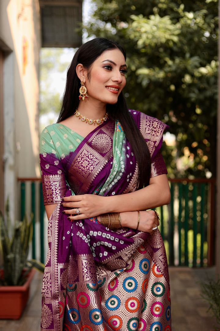 Green Ishani Pure Bandhej Silk Saree Minakari Weaving Butta With Zari