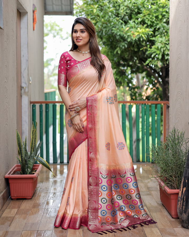 Beige Kamlika Dola Silk With Unique Butta And Contrast Border & Rich Pallu