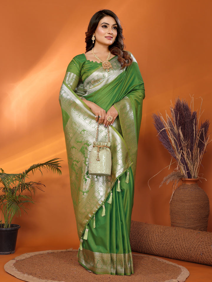 Parrot Ruby Banarasi silk sarees saree with beautiful Gala weaving exclusive work soft comfy