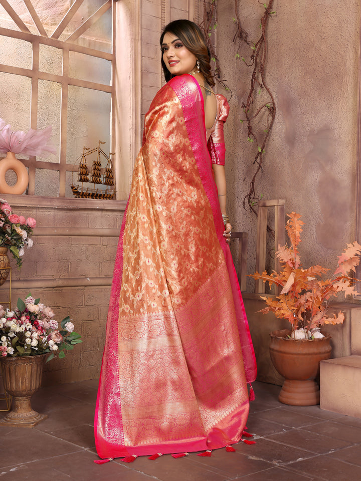 Orange Vanita Tissue Silk Saree Zari Designs and Contrast Zari Borders & Rich Pallu