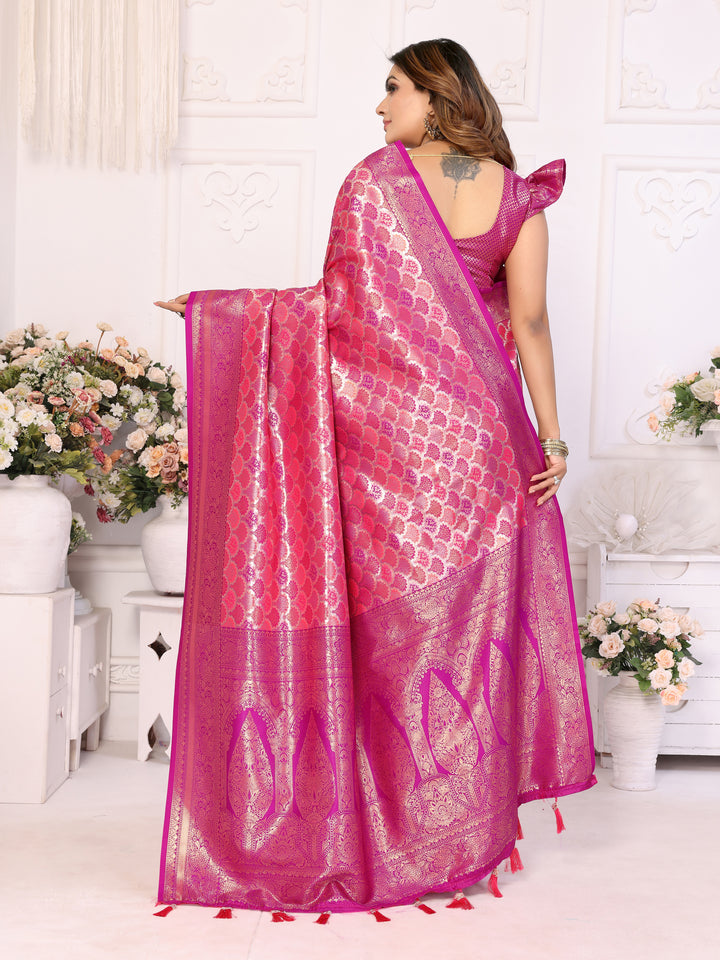 Pink Chaturi-1 Banarasi Chaturi silk saree Jari weaving Border and Weaving rich pallu