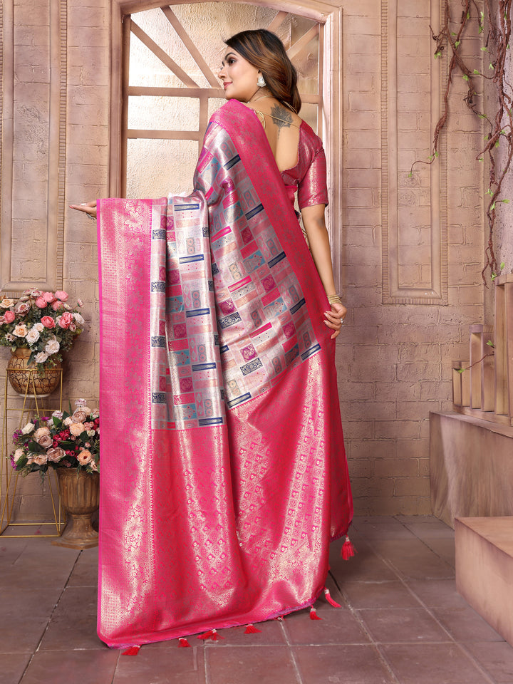 Multi Somya Banarasi Chaturi silk saree ,Jari weaving Border and Weaving rich pallu