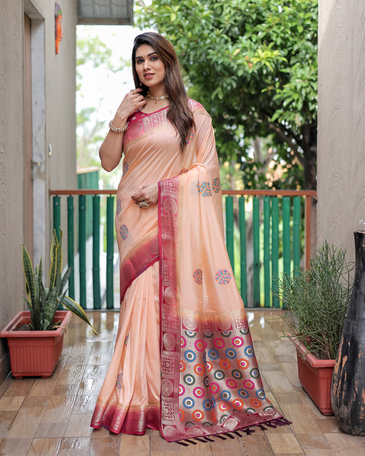 Beige Kamlika Dola Silk With Unique Butta And Contrast Border & Rich Pallu