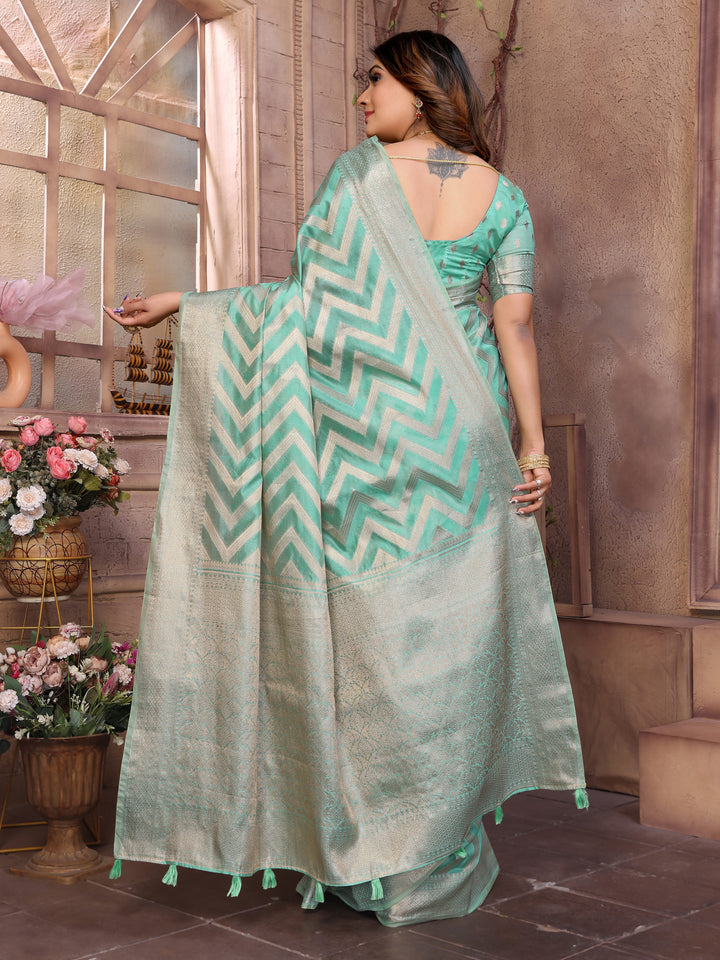 Light-Green Dwija Soft Organza Silk Banarasi Saree With Unique Butta With Unique Colours