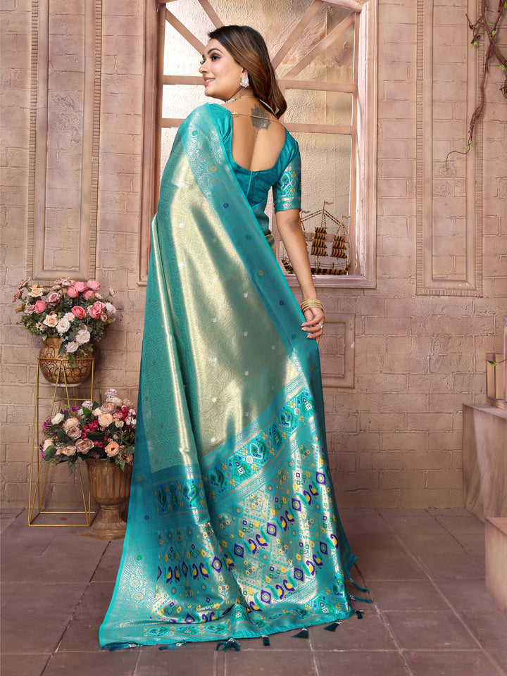 Sky Blue Vimala Banarasi Silk Saree With Contrast Paithani Woven Borders & Pallu