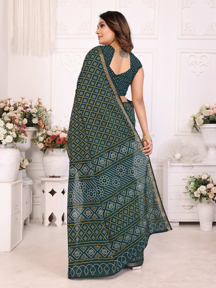 Green Amba Pure Patola And Bandhej Pattern Soft Cotton Light Weight Saree