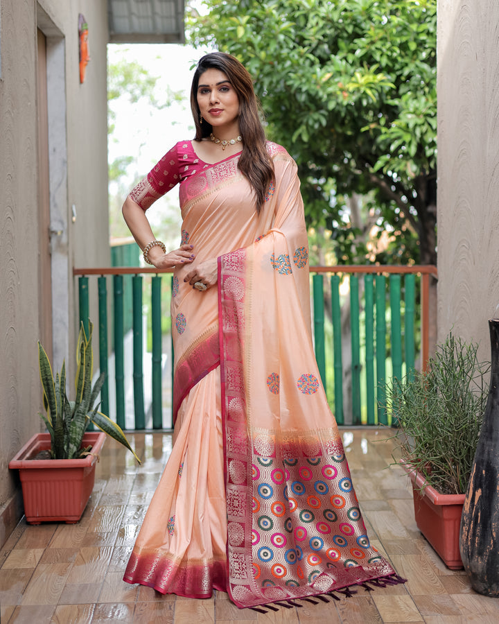 Beige Kamlika Dola Silk With Unique Butta And Contrast Border & Rich Pallu