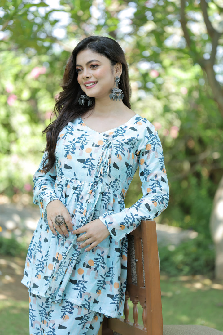 Multi Color American Kurti Digital Printed Top And plazzo co-ord set