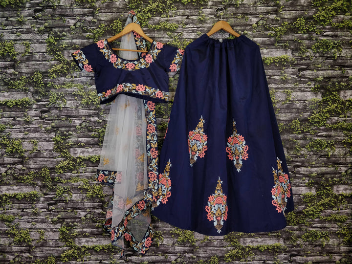 Navy Blue Color Tapeta Silk With Resham Embroidered work Lehenga Choli