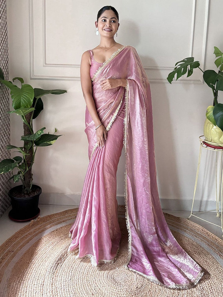 Pink Fedi silk Sequence Lace Work Saree With Un-Stitched Blouse