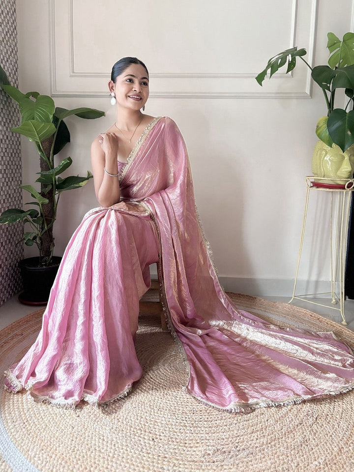 Pink Fedi silk Sequence Lace Work Saree With Un-Stitched Blouse