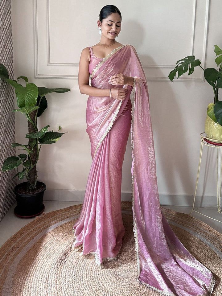 Pink Fedi silk Sequence Lace Work Saree With Un-Stitched Blouse
