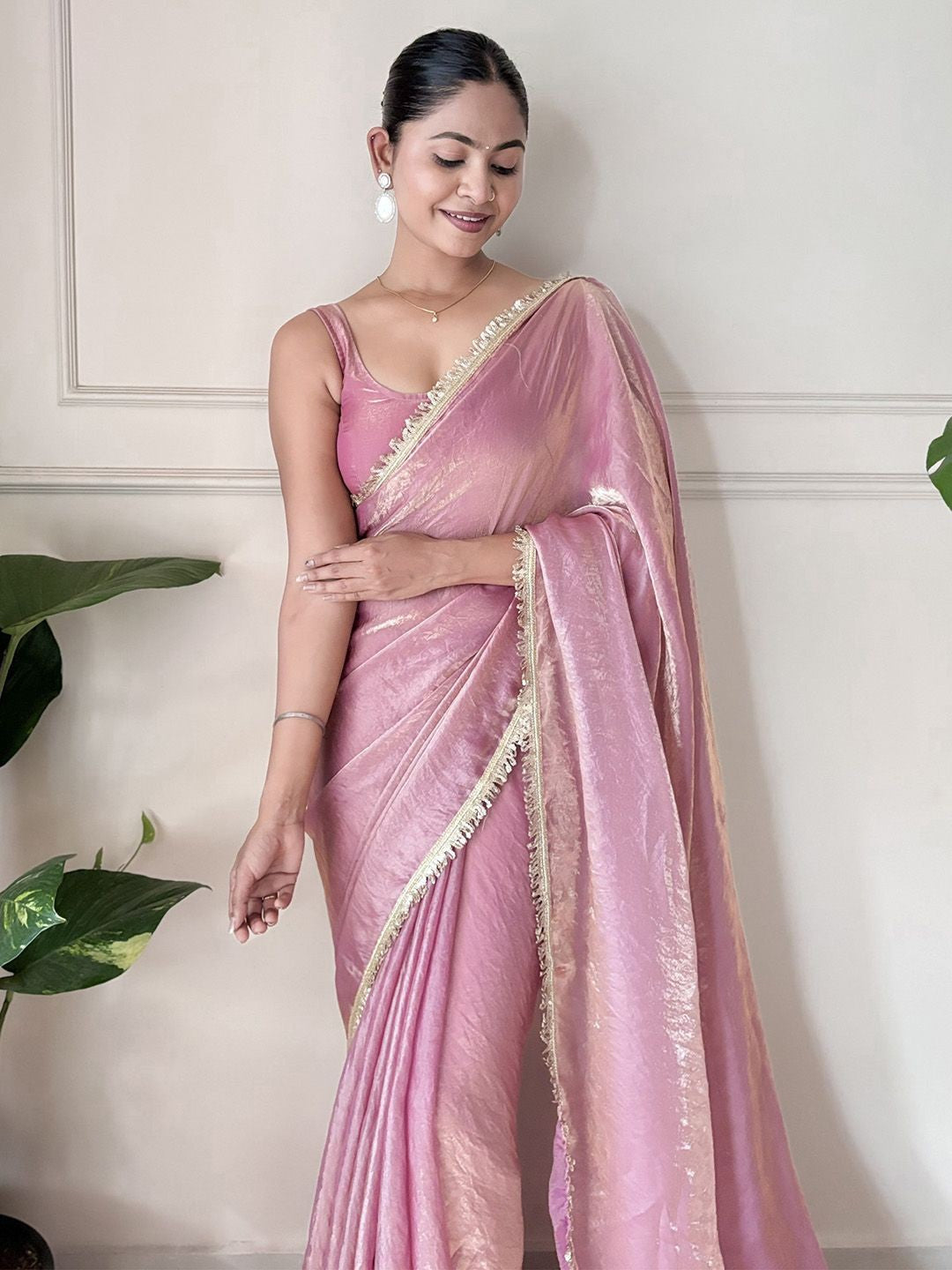 Pink Fedi silk Sequence Lace Work Saree With Un-Stitched Blouse