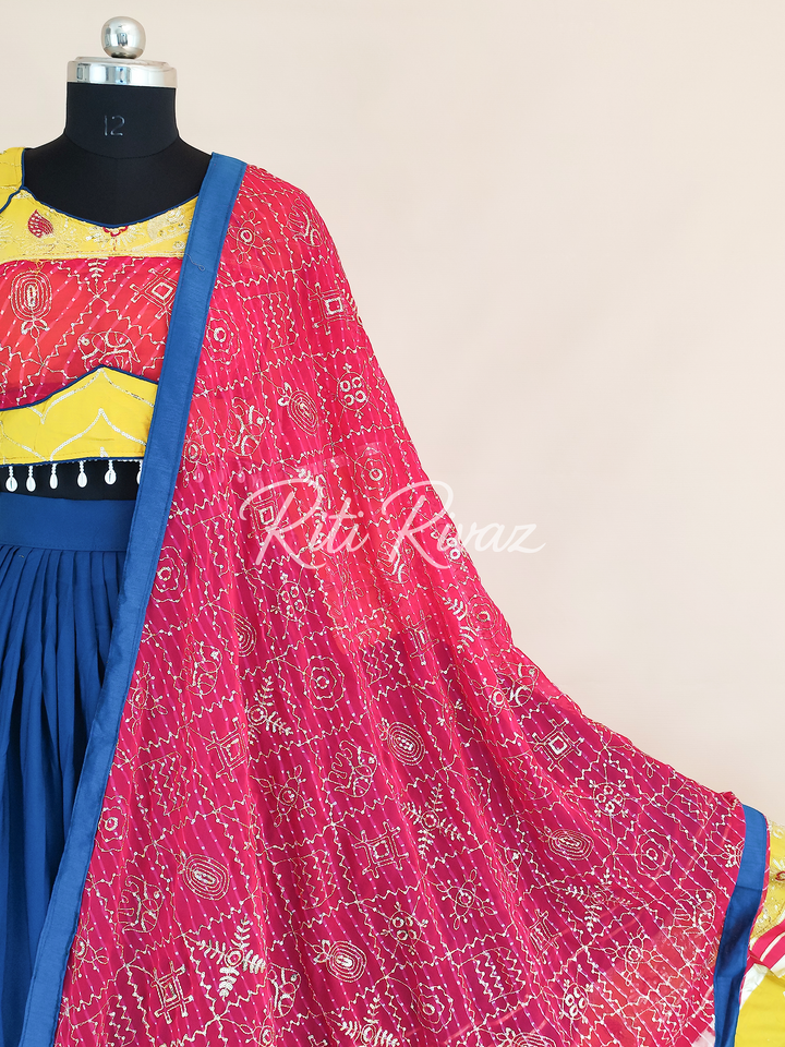 Blue Color Riyon Cotton Heavy Embroidery Thread & Sequence Work Ready to Wear Lehenga Choli, Garba Choli, Navratri Lehenga, Navratri Outfit