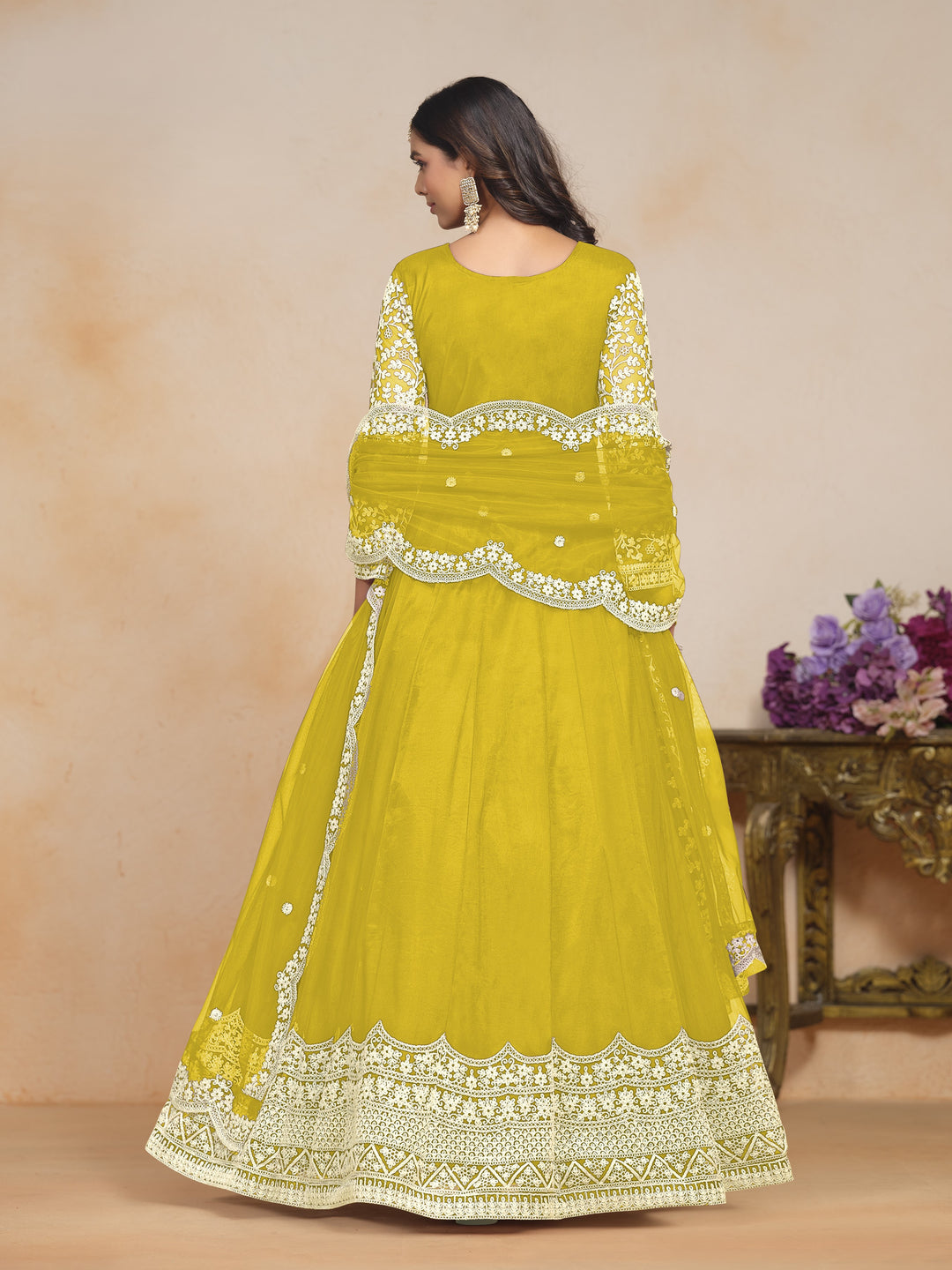 Yellow Color Net Santool With Embroidery Work Dress And Dupatta
