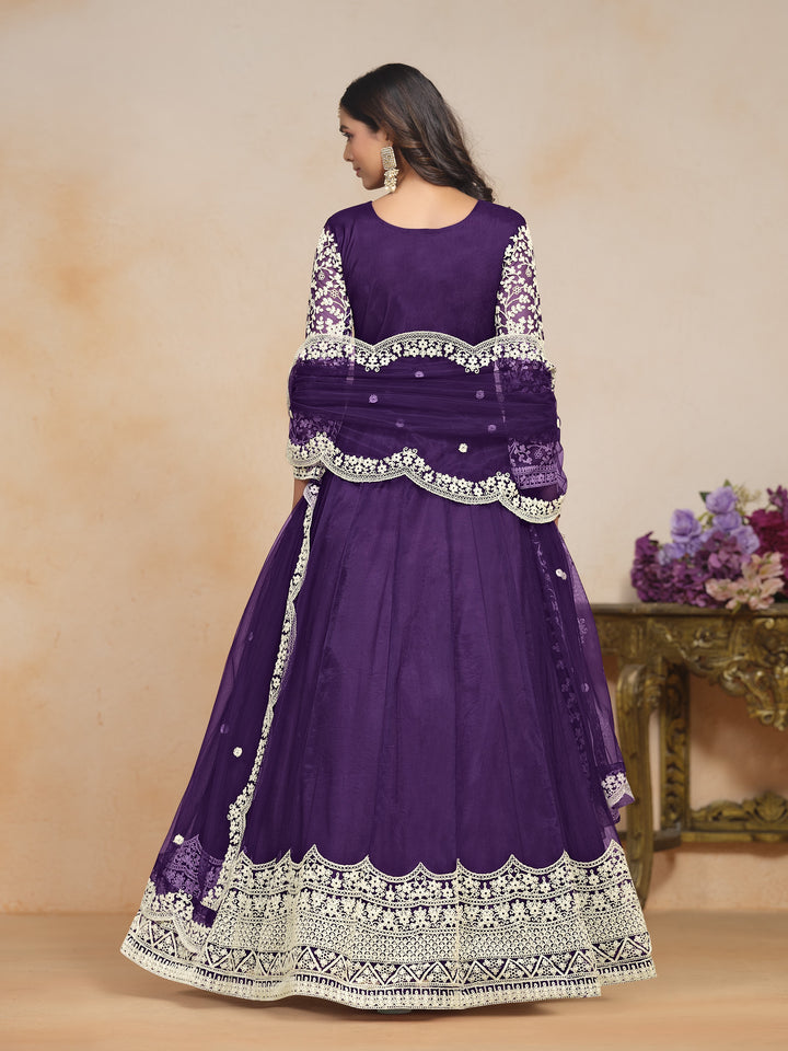 Purple Color Net Santool With Embroidery Work Dress And Dupatta