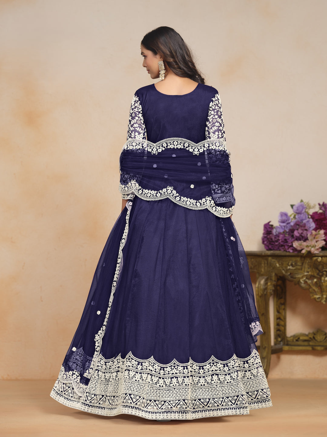 Blue Color Net Santool With Embroidery Work Dress And Dupatta