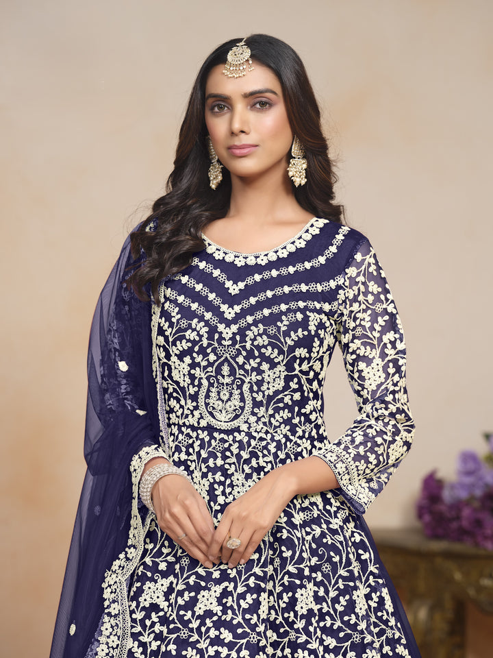Blue Color Net Santool With Embroidery Work Dress And Dupatta