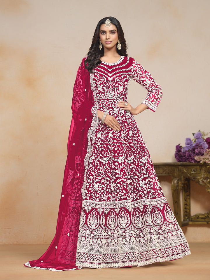 Pink Color Net Santool With Embroidery Work Dress And Dupatta