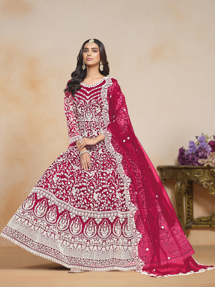 Pink Color Net Santool With Embroidery Work Dress And Dupatta