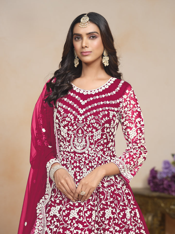 Pink Color Net Santool With Embroidery Work Dress And Dupatta