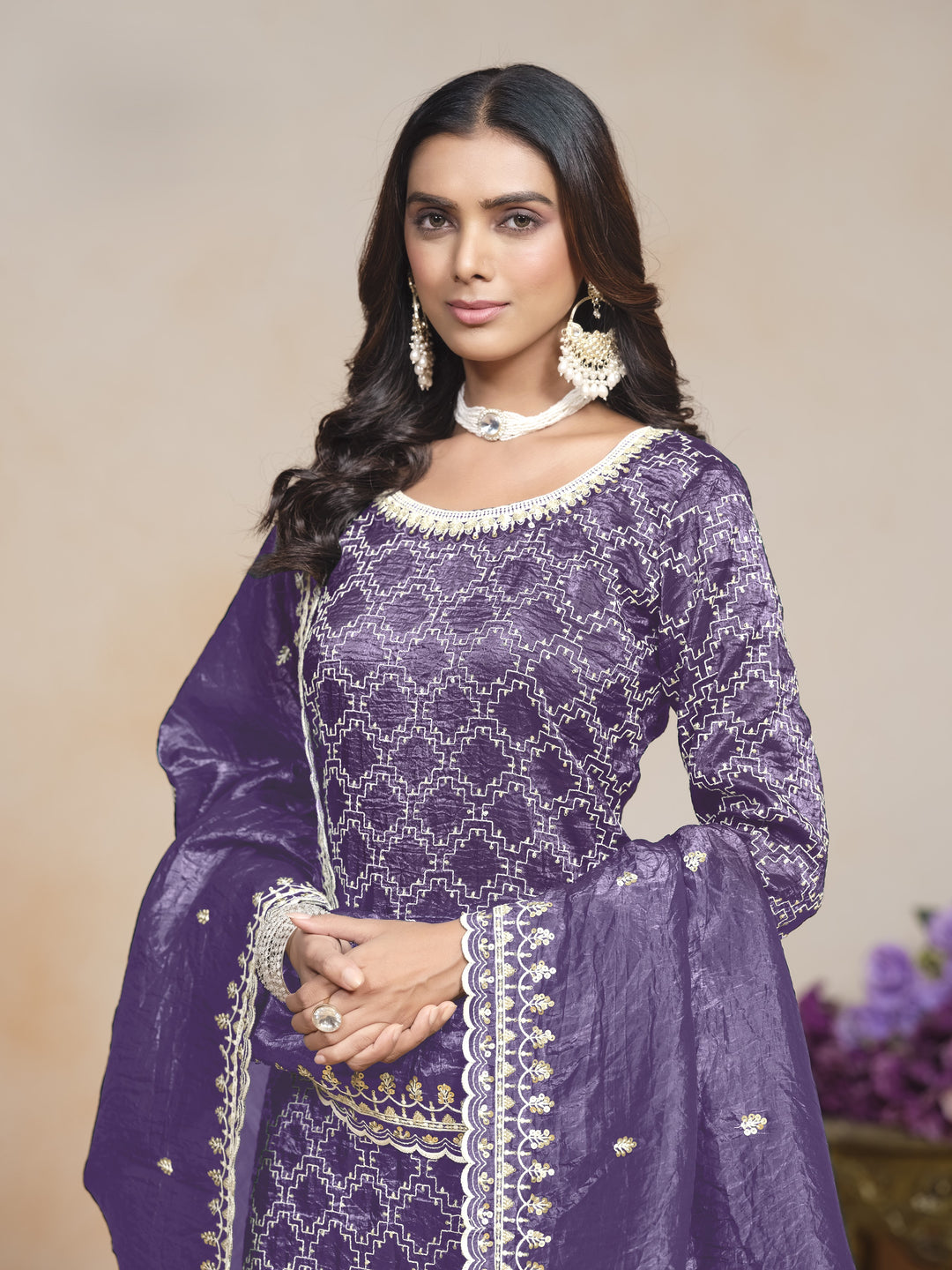 Blue Color Gold Cursh With Embroidery And Sequins Work Top And Plazo