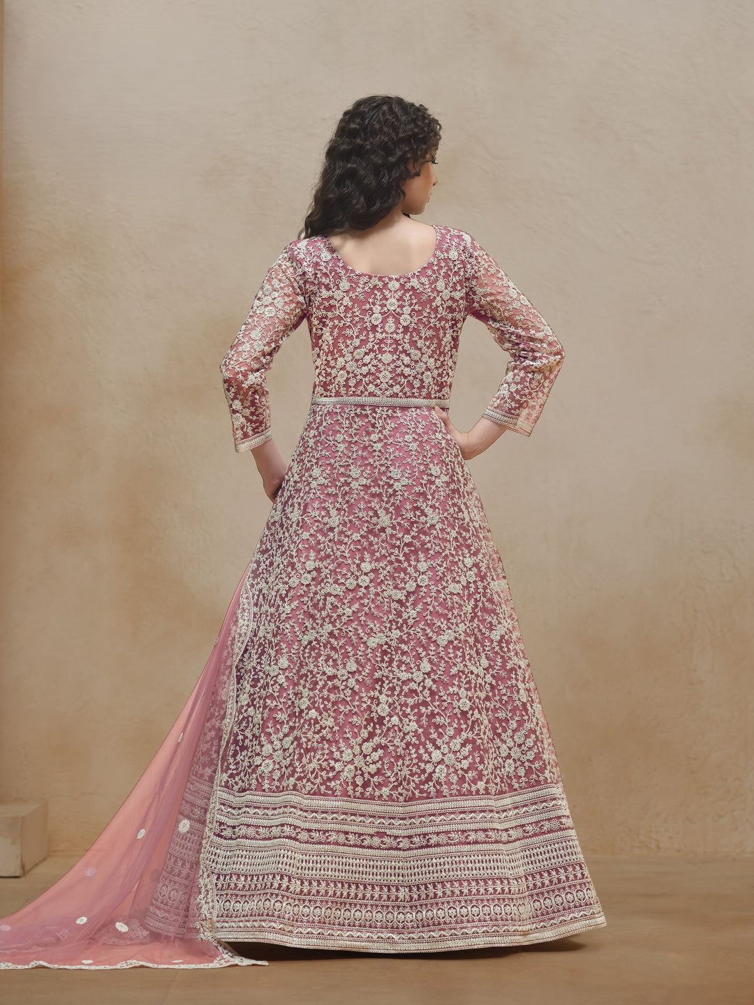 Pink Color Net Santool With Embroidery Work Anarkali Dress