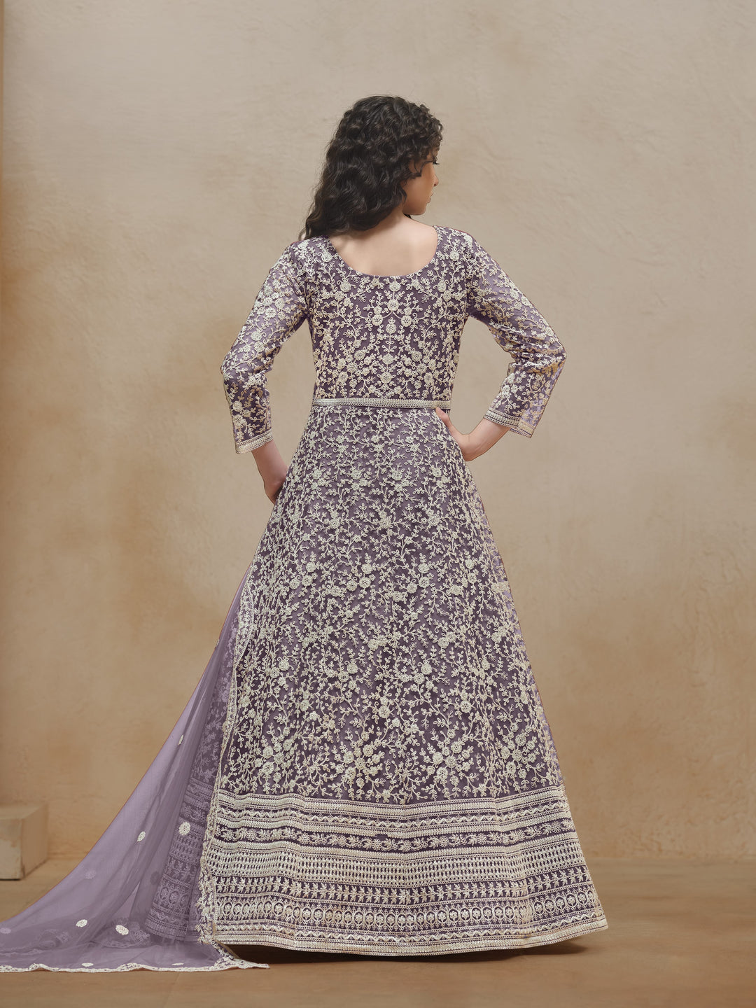 Gray Color Net Santool With Embroidery Work Anarkali Dress