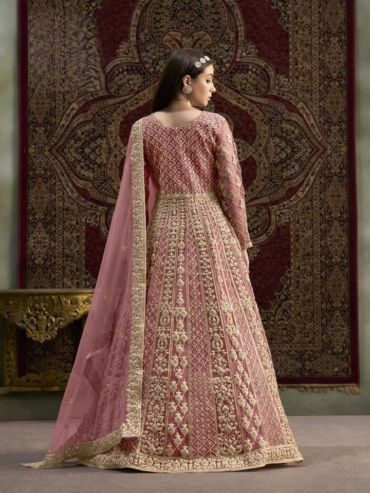 Pink Color Net Santool With Embroidery And Sequins Work Anarkali Dress