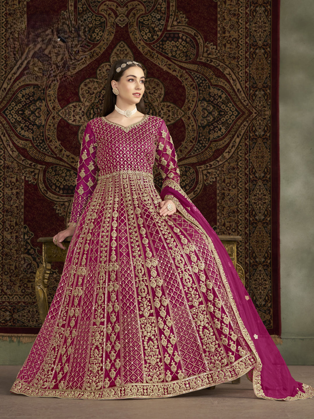 Pink Color Net Santool With Embroidery And Sequins Work Anarkali Dress