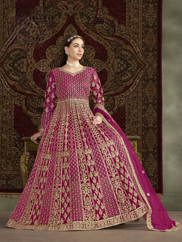Pink Color Net Santool With Embroidery And Sequins Work Anarkali Dress