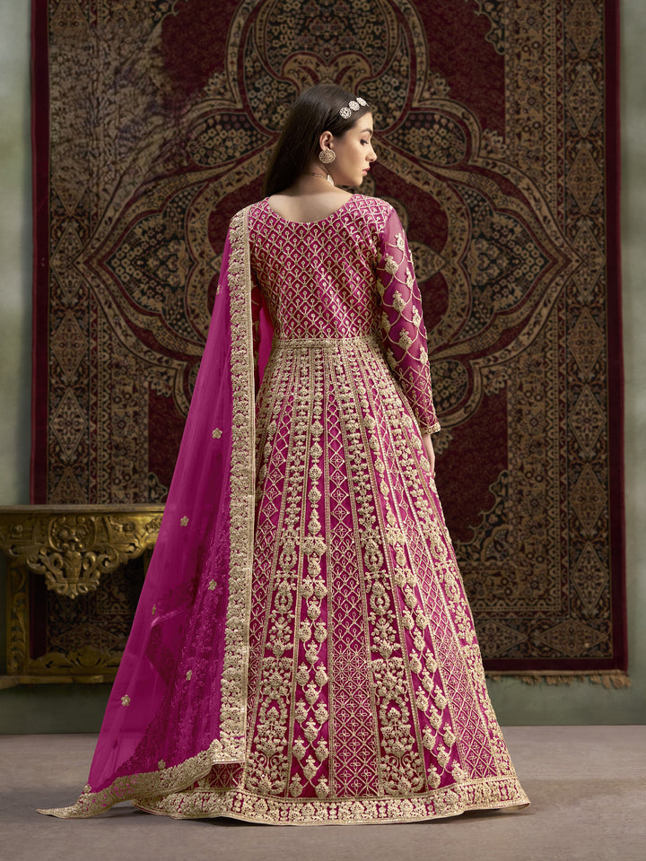 Pink Color Net Santool With Embroidery And Sequins Work Anarkali Dress