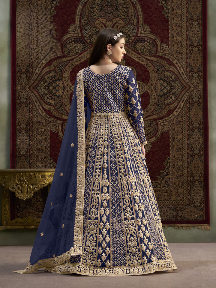 Blue Color Net Santool With Embroidery And Sequins Work Anarkali Dress