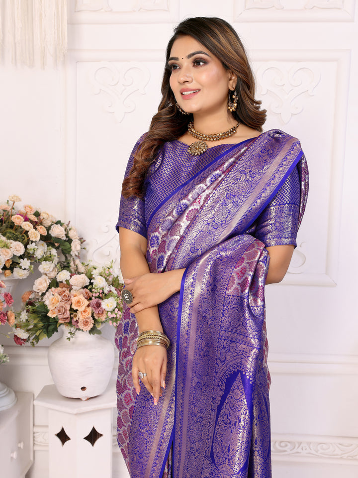 Purple Chaturi-1 Banarasi Chaturi silk saree Jari weaving Border and Weaving rich pallu