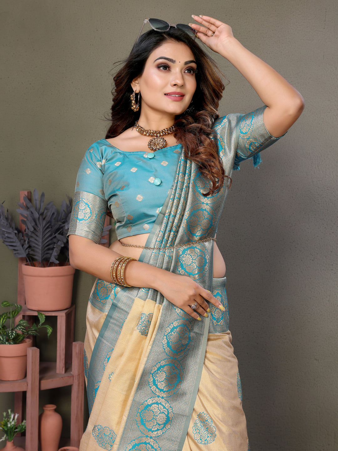 Sky Jugani Viscose Silky Sarees And weaving Butties with contrast border, Rich pallu