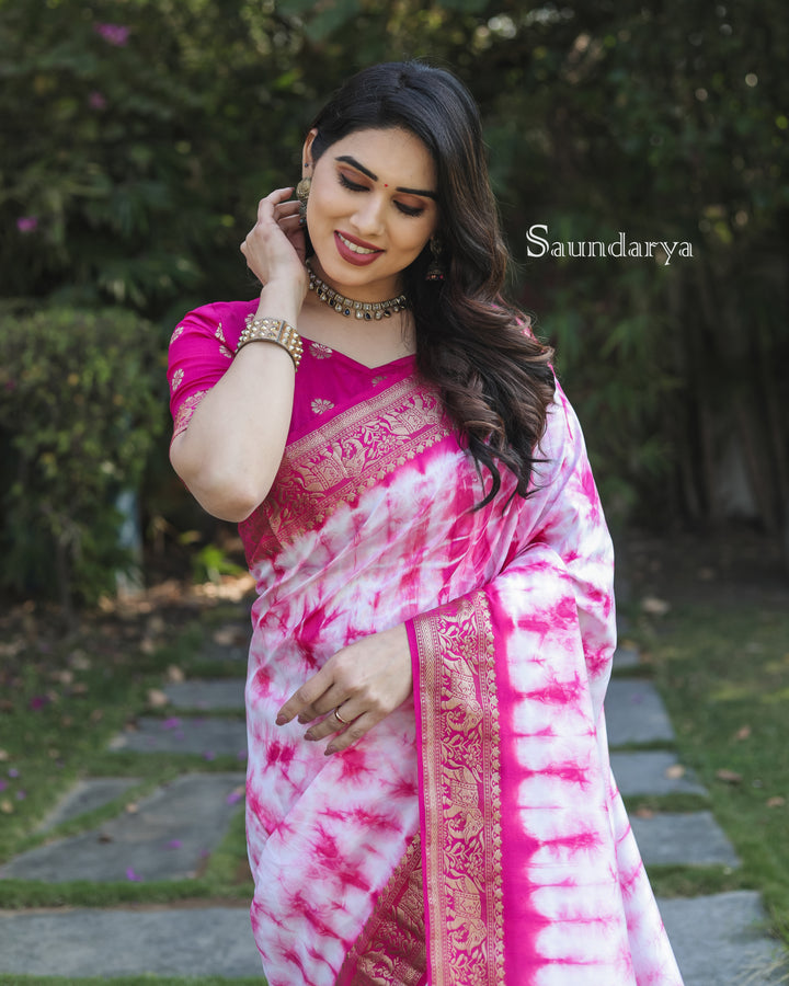 Pink Saundarya Sibori Work With Soft Dola Silk With Zari Border & Zari Weaving  Rich Pallu