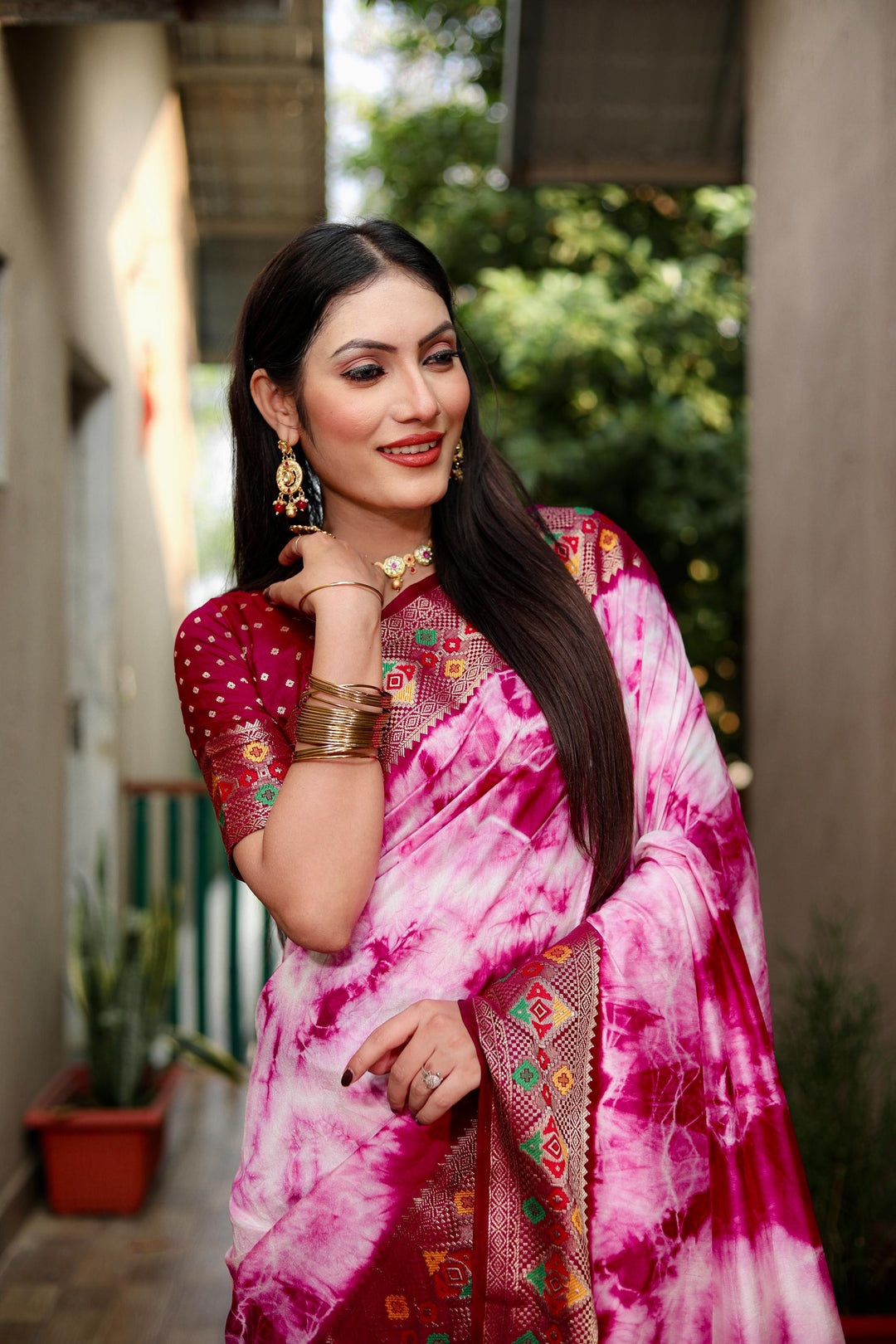 Wine Flora Sibori Print Paithani Silk Sarees  With Gold Zari Paithani Border & Contrast  Rich Pallu