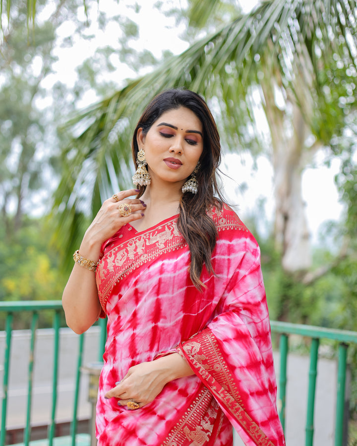 Pink Rangavelly Sibori Print Paithani Silk Sarees With Gold Zari Paithani Border & Contrast Rich Pallu