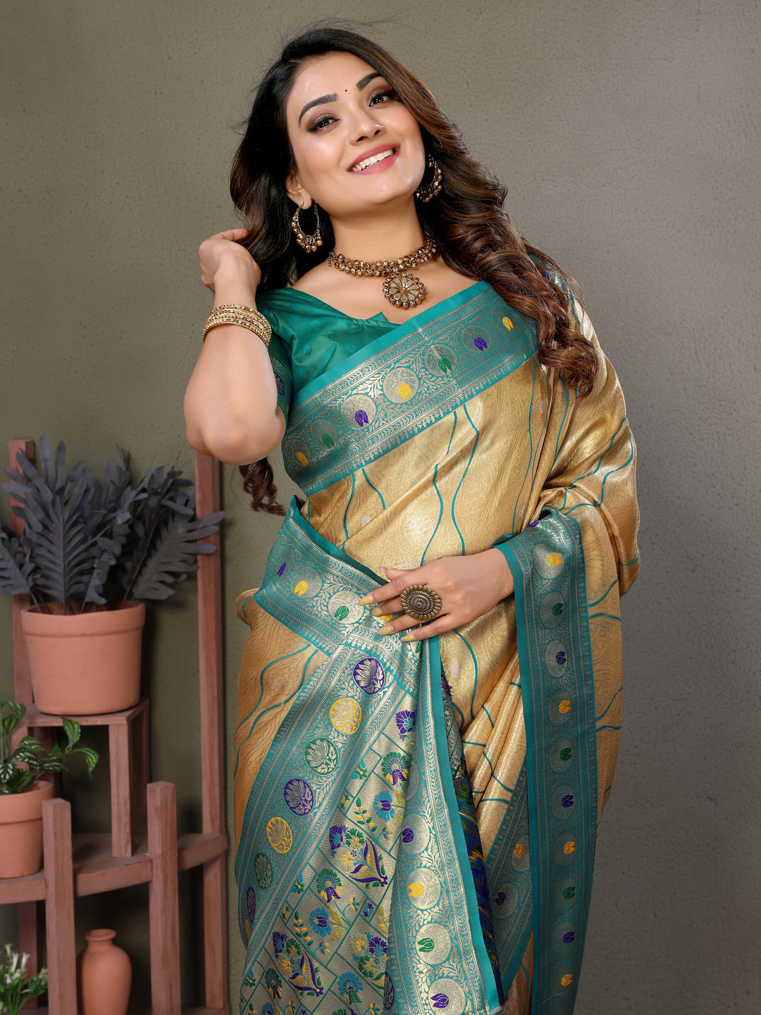 Yellow Vasant Banarasi Tissue Silk Saree With Laheriya Woven Borders & Contrast Banarasi Pallu